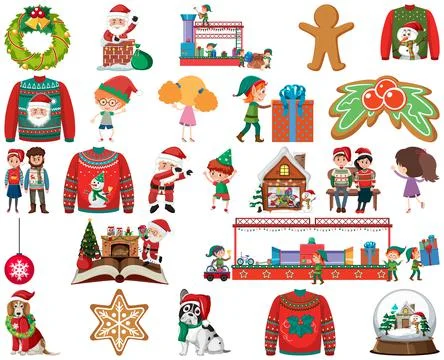 Christmas characters and elements set Stockillustratie