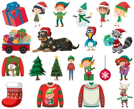 Christmas characters and elements set Illustrazione stock