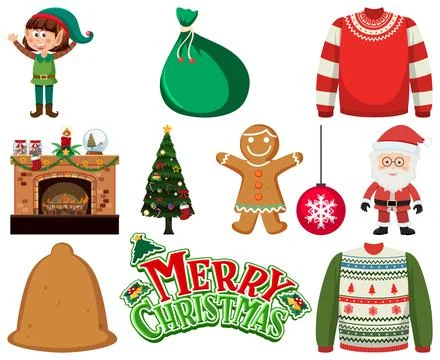 Christmas characters and elements set Stock Illustration