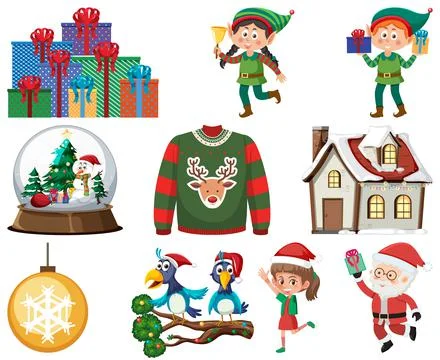 Christmas characters and elements set Illustrazione stock