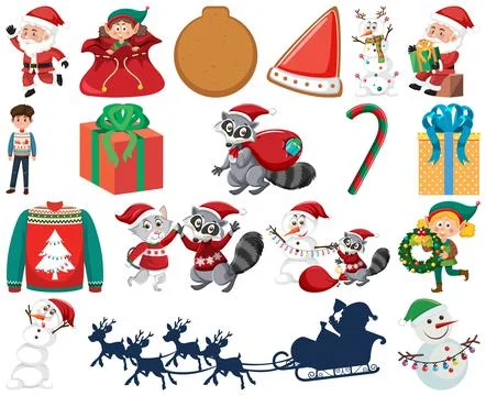 Christmas characters and elements set 스톡 일러스트