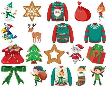 Christmas characters and elements set Stock Illustration