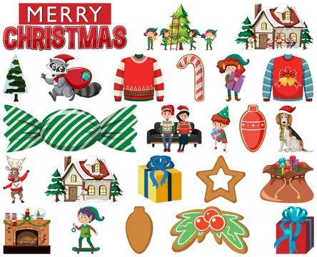Christmas characters and elements set Illustrazione stock