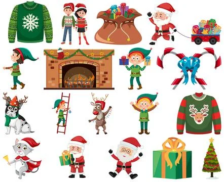 Christmas characters and elements set Illustrazione stock