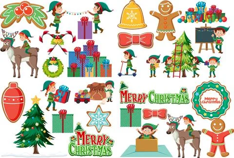 Christmas characters and elements set Illustrazione stock