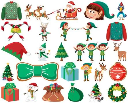 Christmas characters and elements set Stockillustratie