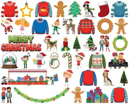 Christmas characters and elements set Stockillustratie