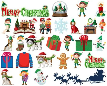 Christmas characters and elements set Stockillustratie