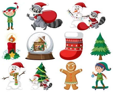 Christmas characters and elements set Stockillustratie