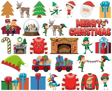Christmas characters and elements set Stock Illustration