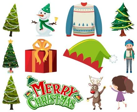 Christmas characters and elements set Stockillustratie