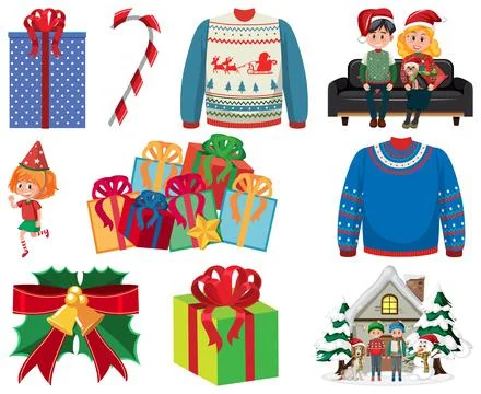 Christmas characters and elements set Stockillustratie