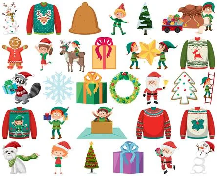 Christmas characters and elements set Stockillustratie