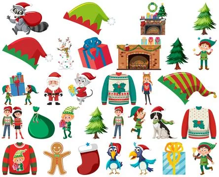 Christmas characters and elements set Illustrazione stock