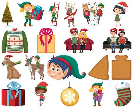 Christmas characters and elements set Illustrazione stock
