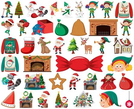 Christmas characters and elements set Stock Illustration