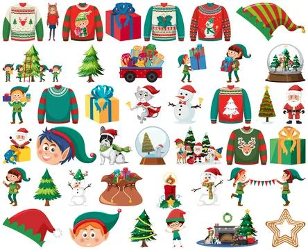 Christmas characters and elements set Stock Illustration