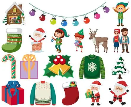 Christmas characters and elements set Illustrazione stock