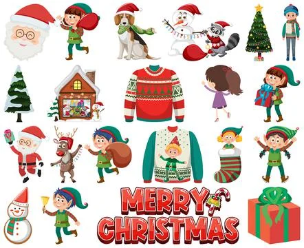 Christmas characters and elements set Stockillustratie