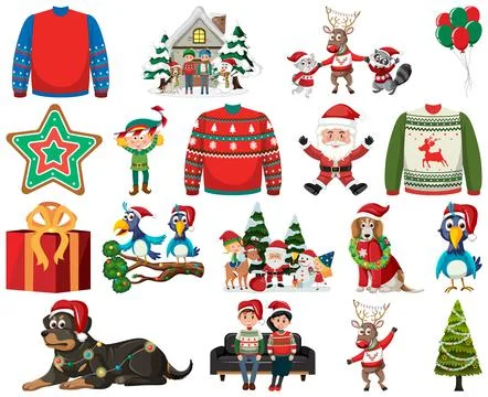Christmas characters and elements set Stock Illustration