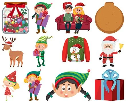 Christmas characters and elements set Illustrazione stock