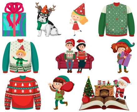 Christmas characters and elements set 스톡 일러스트