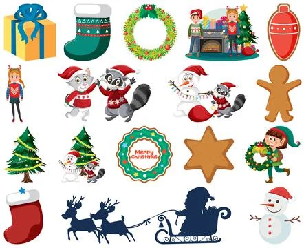 Christmas characters and elements set Stock Illustration