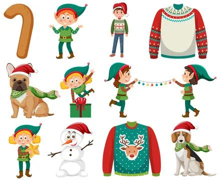 Christmas characters and elements set Stock Illustration