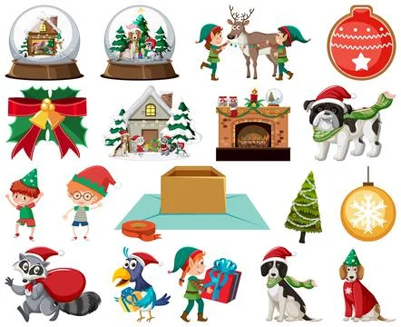 Christmas characters and elements set Illustrazione stock
