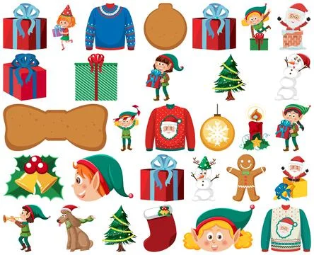 Christmas characters and elements set Illustrazione stock