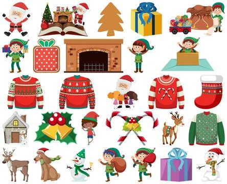 Christmas characters and elements set Illustrazione stock