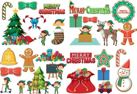 Christmas characters and elements set Stock Illustration