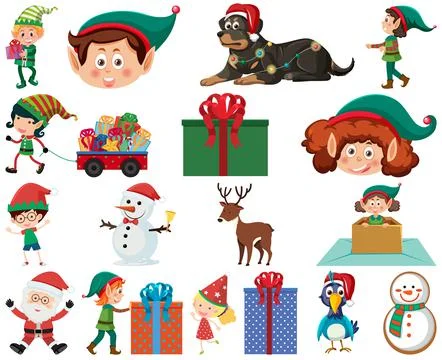 Christmas characters and elements set Stockillustratie