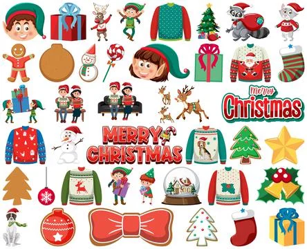 Christmas characters and elements set Stockillustratie