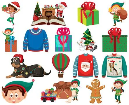 Christmas characters and elements set Stock Illustration