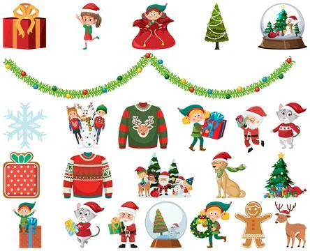 Christmas characters and elements set 스톡 일러스트