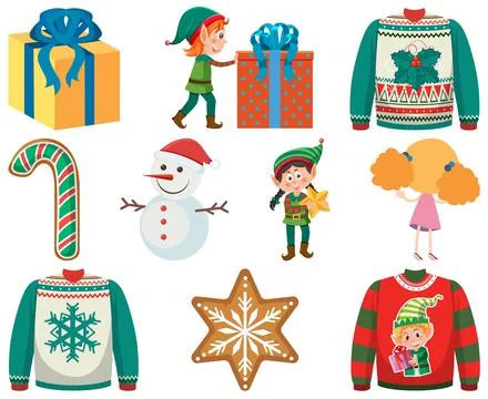 Christmas characters and elements set Illustrazione stock