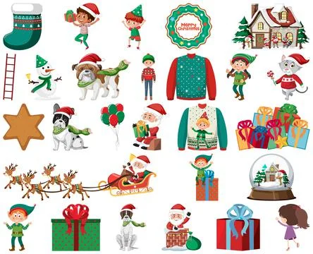 Christmas characters and elements set Illustrazione stock