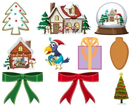 Christmas characters and elements set Illustrazione stock