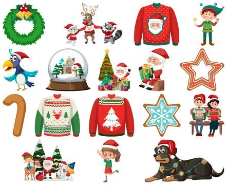 Christmas characters and elements set 스톡 일러스트