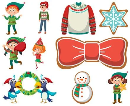 Christmas characters and elements set 스톡 일러스트
