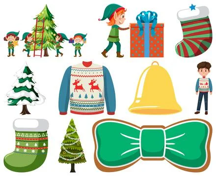 Christmas characters and elements set 스톡 일러스트