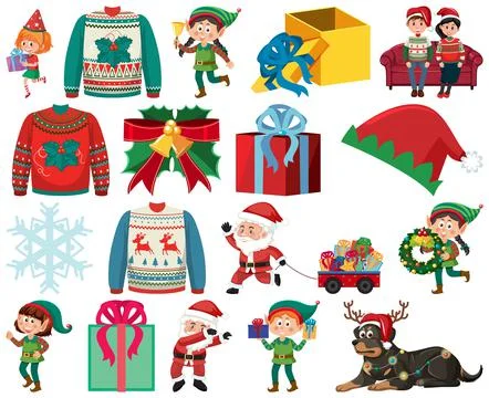 Christmas characters and elements set Illustrazione stock