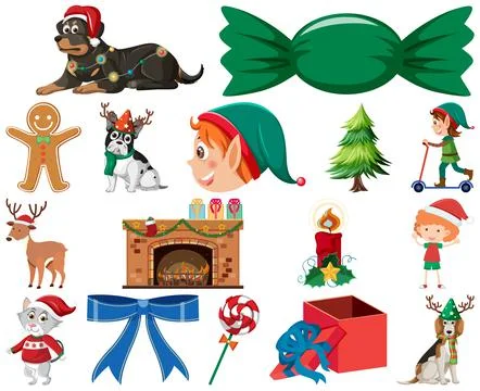 Christmas characters and elements set Illustrazione stock