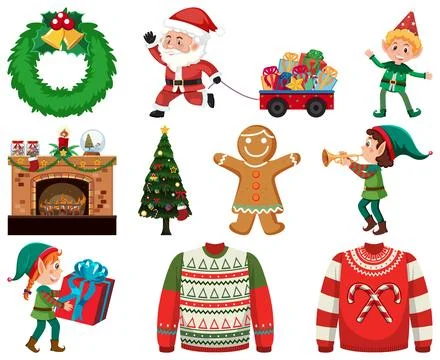 Christmas characters and elements set Stock Illustration