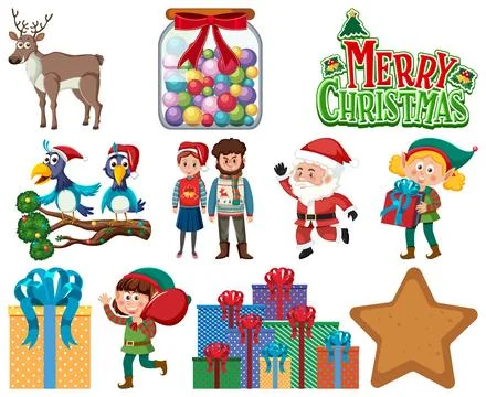 Christmas characters and elements set Stockillustratie