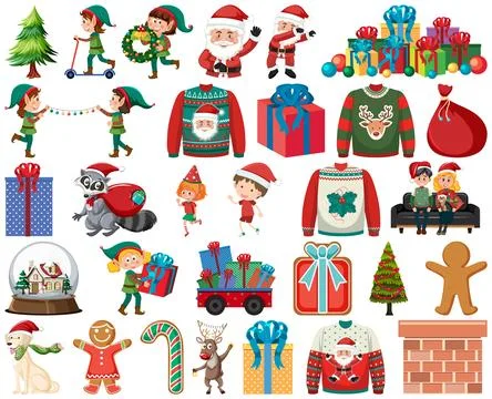 Christmas characters and elements set Stockillustratie