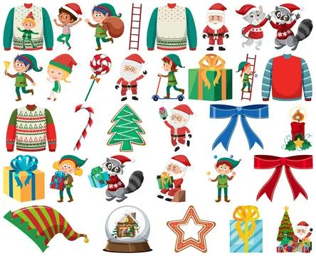Christmas characters and elements set Stock Illustration