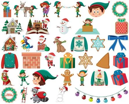 Christmas characters and elements set Stock Illustration