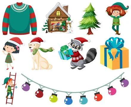 Christmas characters and elements set 스톡 일러스트